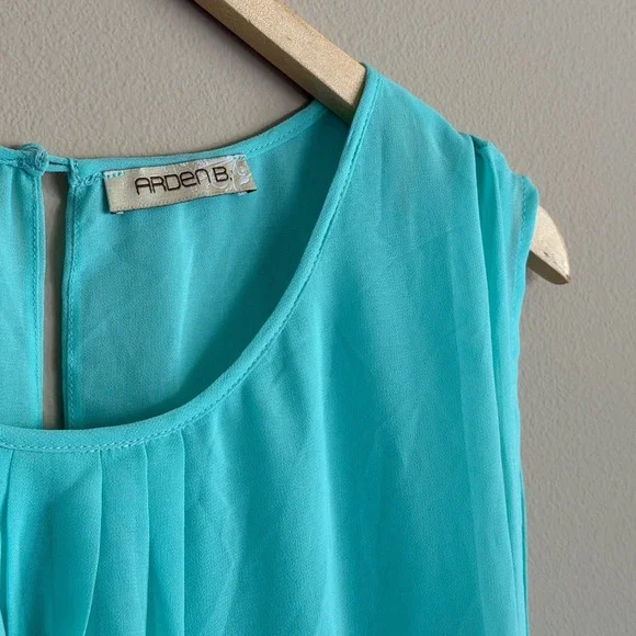 Arden B Turquoise Blue Sequin Scallop Mini Dress Sleeveless Drop Waist - Picture 3 of 5